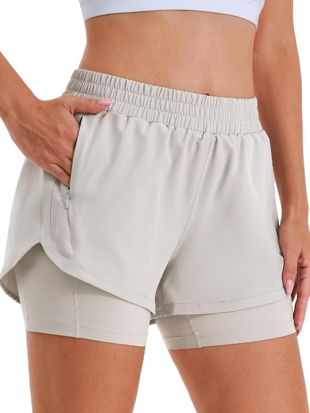 Women's 2-in-1 Athletic Running Shorts with Liner & Zip Pockets for Comfort